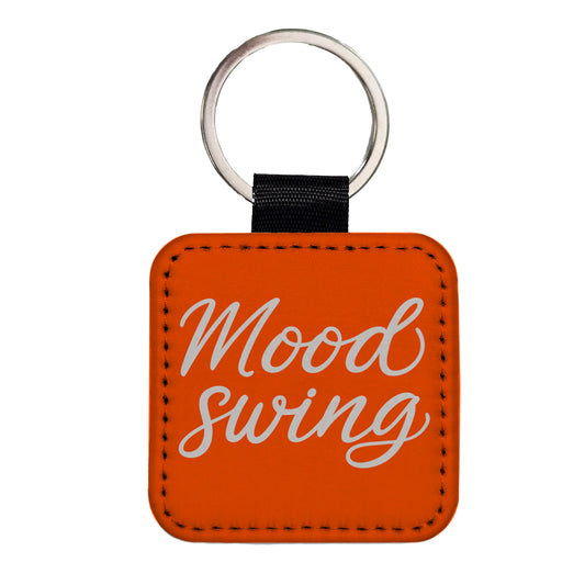 Mood Swing Orange Background Square Faux Leather Keychain