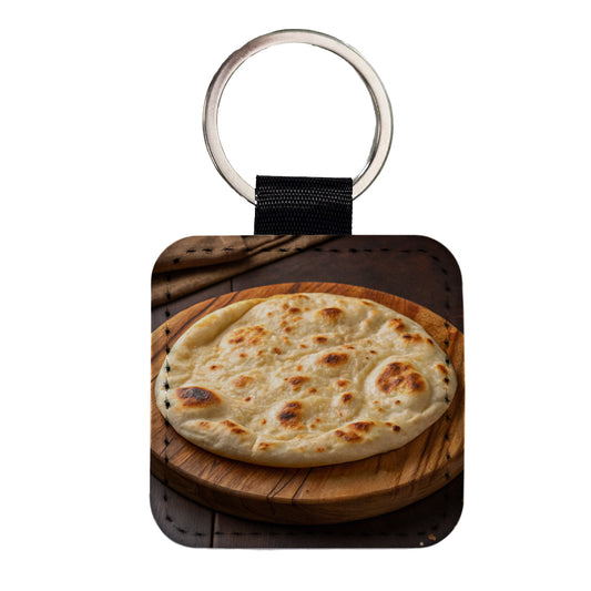 Naan Flatbread Square Faux Leather Keychain