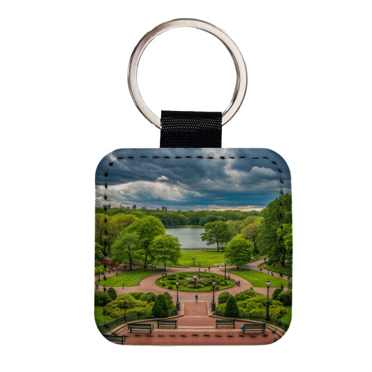 New York City NYC Central Park Square Faux Leather Keychain
