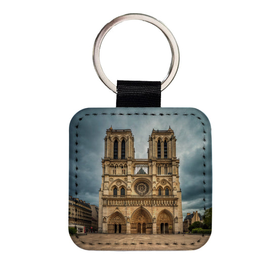 Notre Dame Cathedral Paris France Square Faux Leather Keychain