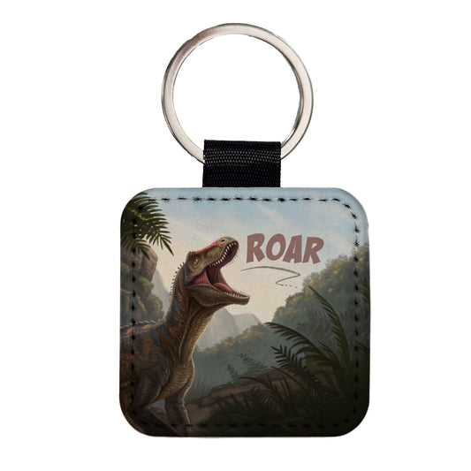 Pachycephalosaurus Roar Dinosaur Square Faux Leather Keychain