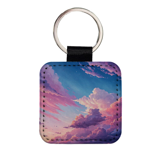 Painterly Sky Anime Square Faux Leather Keychain