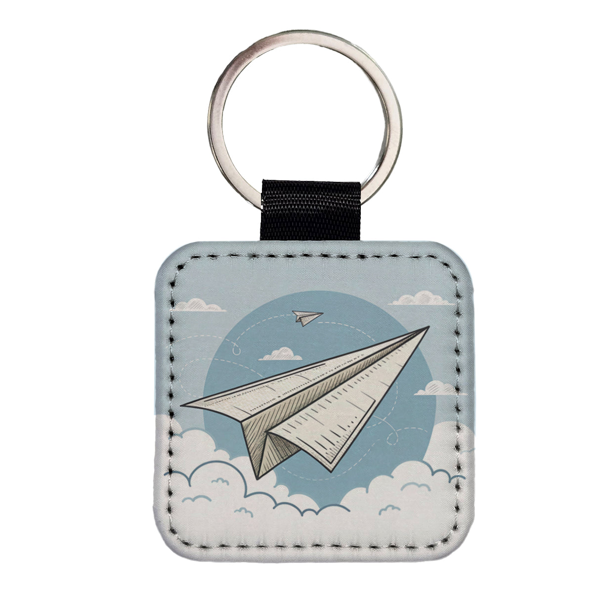 Paper Airplanes Flying Illustration Square Faux Leather Keychain