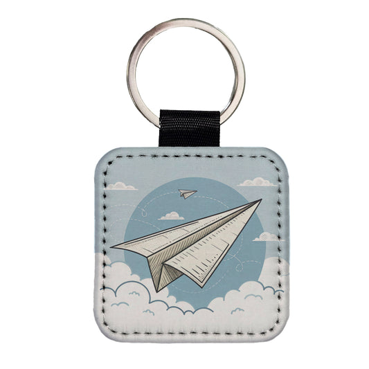 Paper Airplanes Flying Illustration Square Faux Leather Keychain