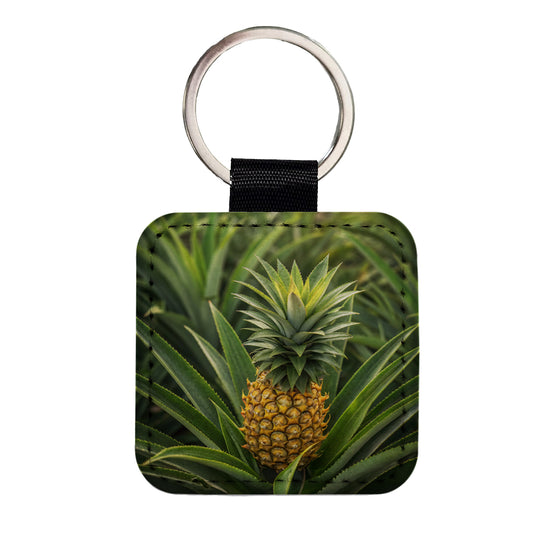 Pineapple Plant Square Faux Leather Keychain