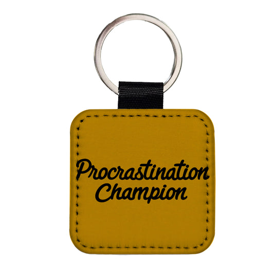 Procrastination Champion Funny Square Faux Leather Keychain
