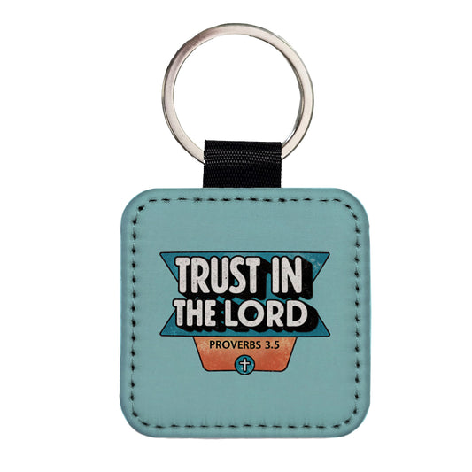 Proverbs Trust In The Lord Bible Christian Square Faux Leather Keychain