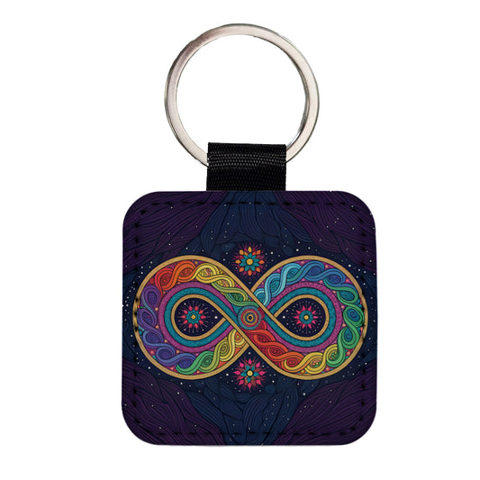 Psychedelic Patterns And Infinite Loops Colorful Square Faux Leather Keychain