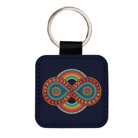 Psychedelic Patterns Groovy Infinite Loops Square Faux Leather Keychain