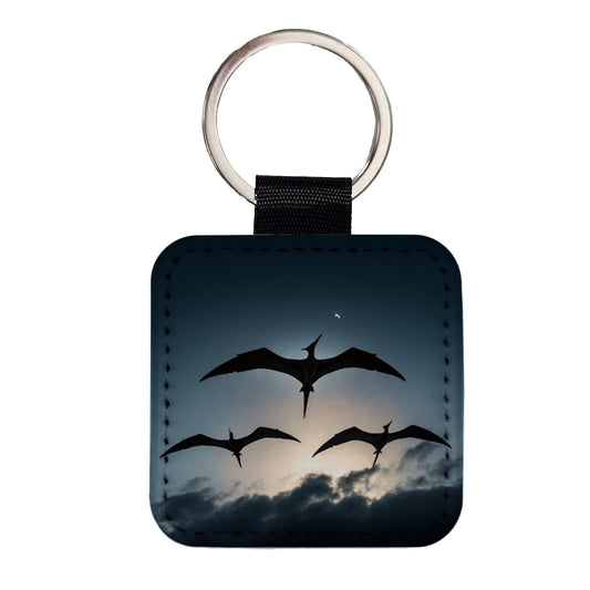 Pterodactylus Silhouettes Flying Dinosaurs Square Faux Leather Keychain