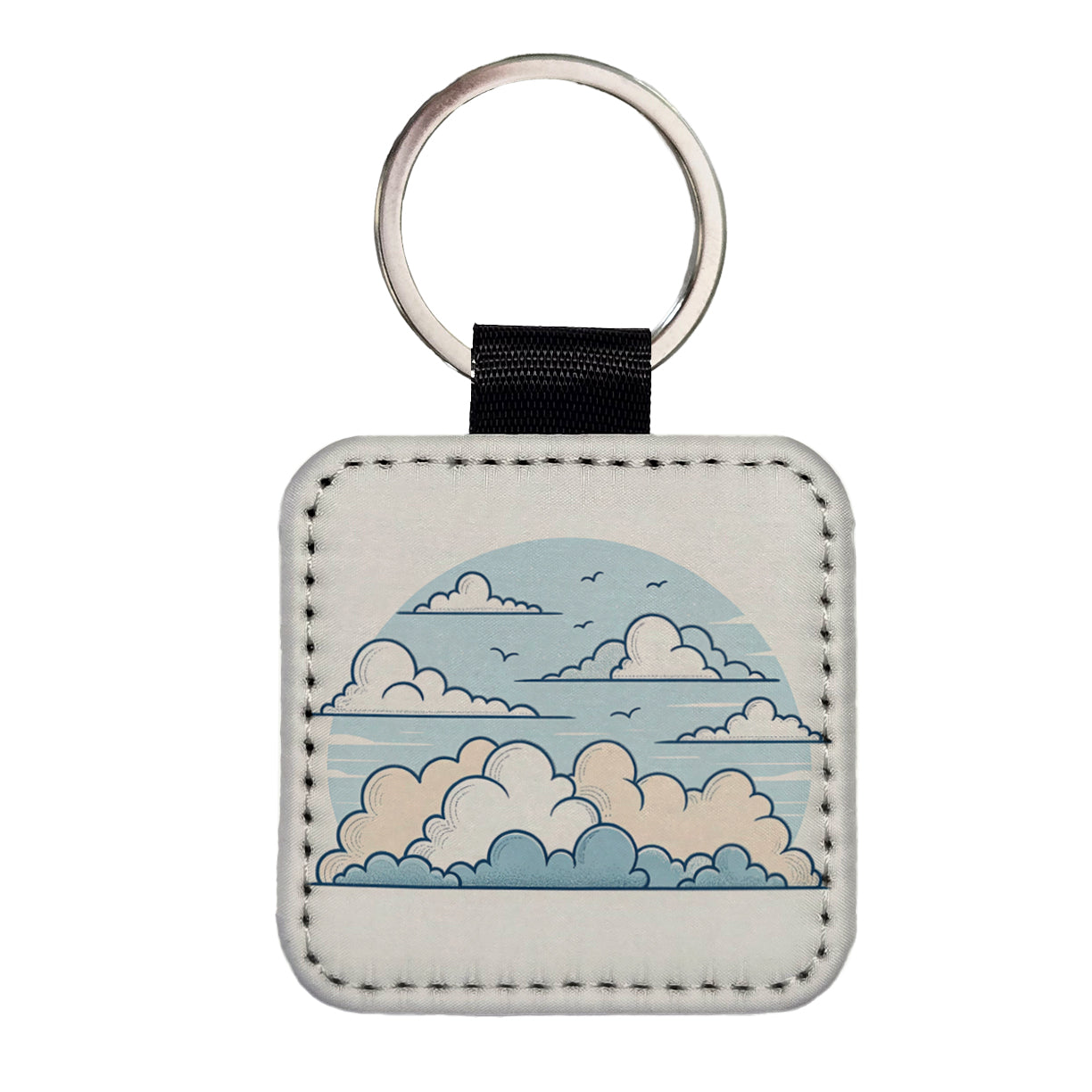Puffy Clouds Minimalist Cute Sky Square Faux Leather Keychain