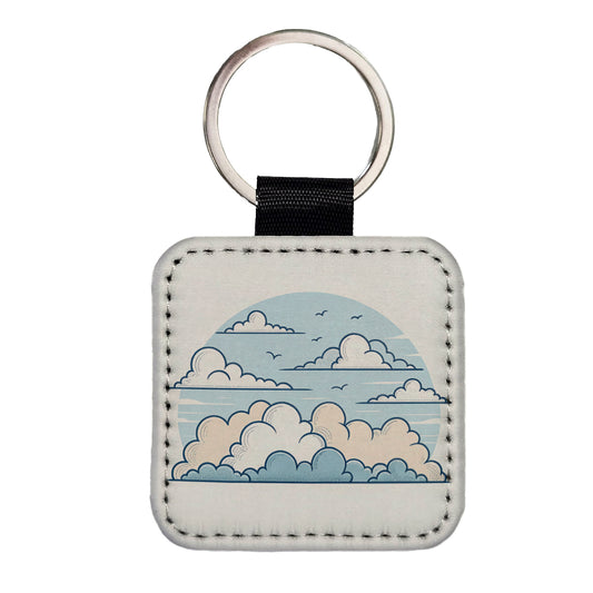 Puffy Clouds Minimalist Cute Sky Square Faux Leather Keychain