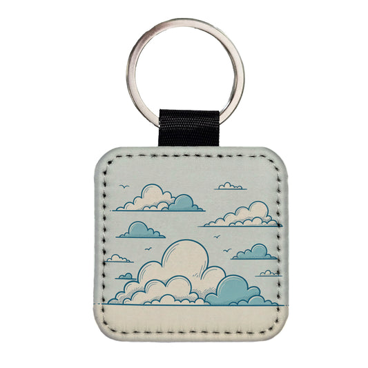 Puffy Clouds Minimalist Style Square Faux Leather Keychain