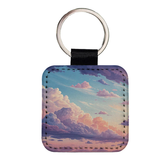 Puffy Clouds Pastel Sky Stunning Square Faux Leather Keychain
