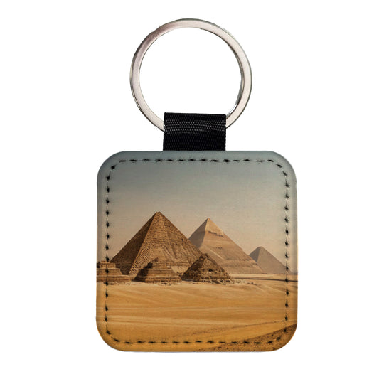 Pyramids Of Giza Travel Egypt History Square Faux Leather Keychain
