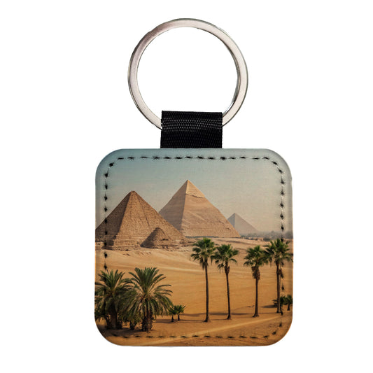 Pyramids Of Giza Travel Egypt Square Faux Leather Keychain