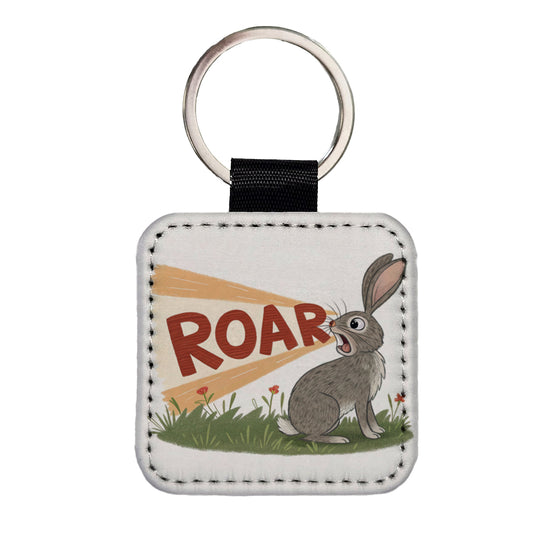 Rabbit Roar Bold Text Funny Square Faux Leather Keychain