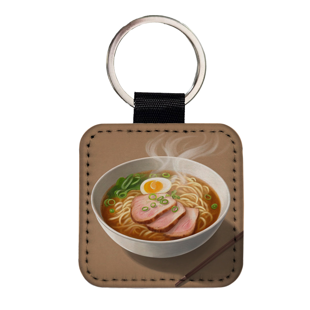 Ramen Bowl Delicious Square Faux Leather Keychain