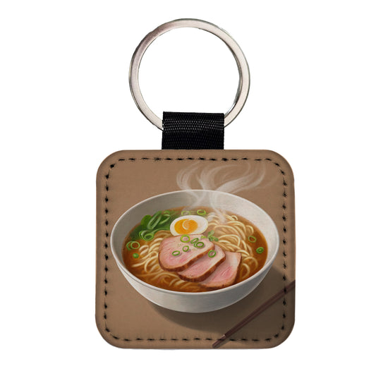 Ramen Bowl Delicious Square Faux Leather Keychain