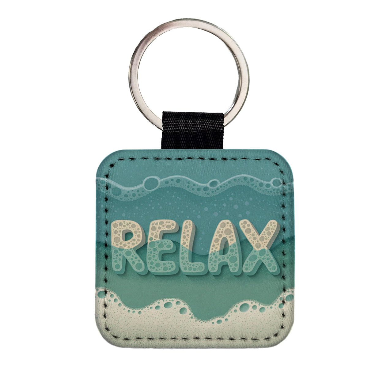 Relax Sea Foam Ocean Beach Square Faux Leather Keychain