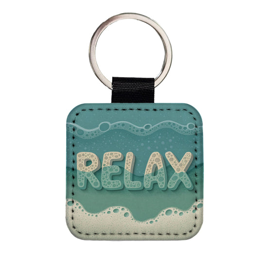 Relax Sea Foam Ocean Beach Square Faux Leather Keychain