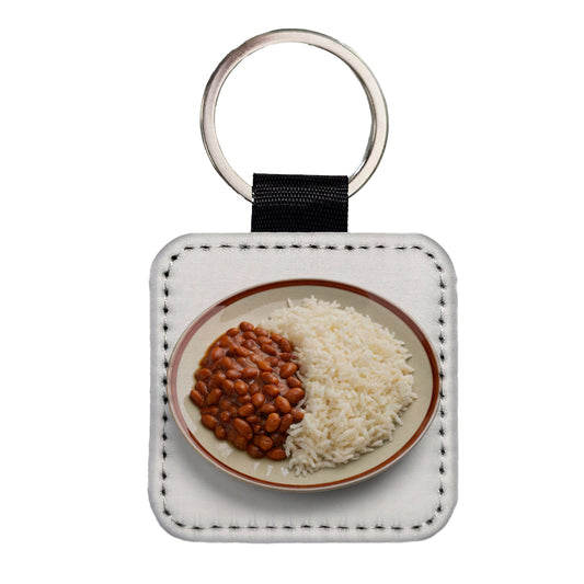Rice And Beans Cheap Dinner Square Faux Leather Keychain