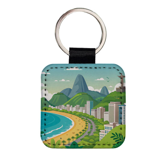 Rio De Janeiro Brazil Travel Cute Square Faux Leather Keychain