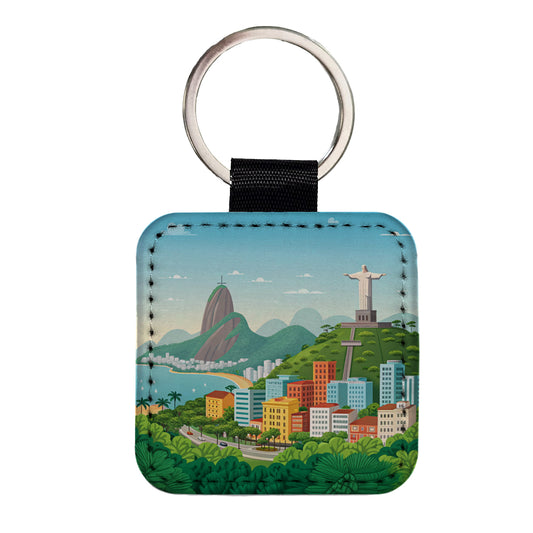 Rio De Janeiro Brazil Travel Drawing Square Faux Leather Keychain