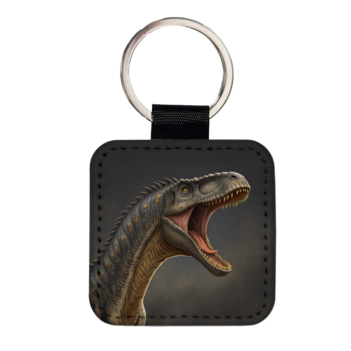 Roaring Apatosaurus Dinosaur Square Faux Leather Keychain