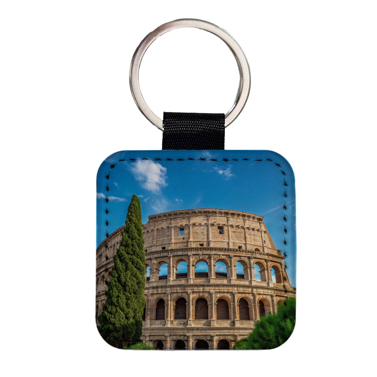 Rome Italy Colosseum Travel History Square Faux Leather Keychain