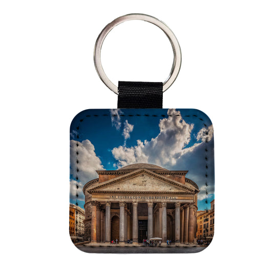 Rome Italy Pantheon Travel History Square Faux Leather Keychain