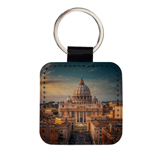 Rome Italy Vatican City Travel Square Faux Leather Keychain