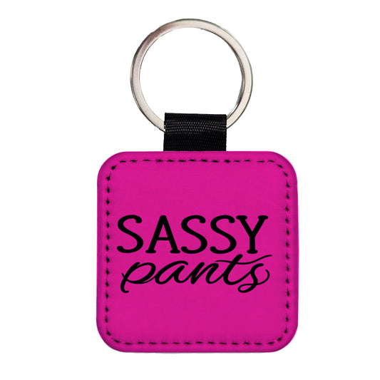 Sassy Pants Funny Square Faux Leather Keychain
