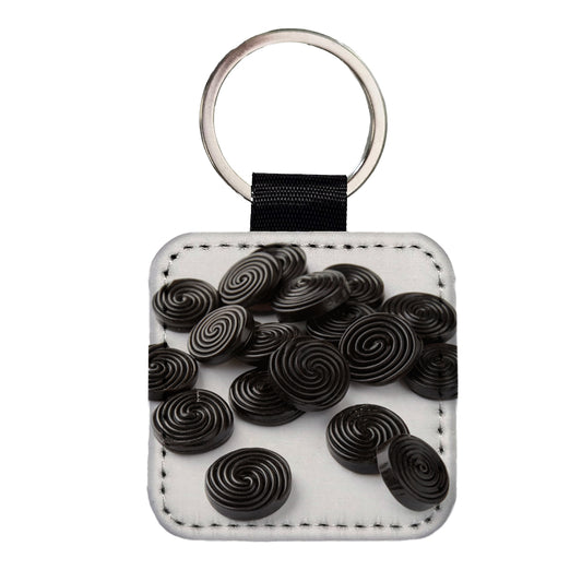 Scattered Black Licorice Square Faux Leather Keychain