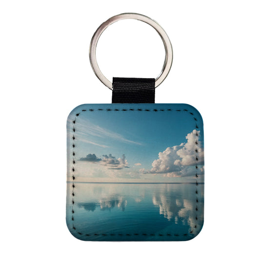 Sea And Sky Ocean Clouds Square Faux Leather Keychain