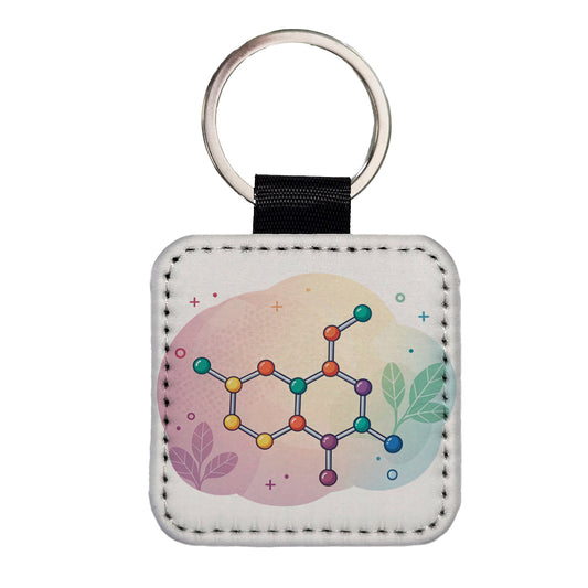Serotonin Molecule Aesthetic Science Square Faux Leather Keychain