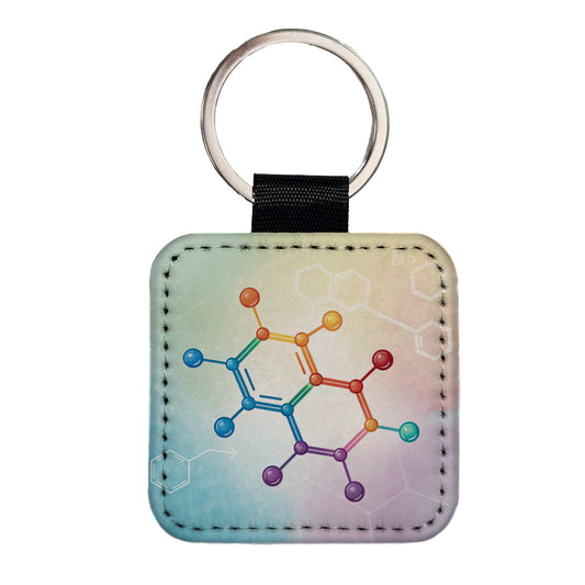Serotonin Molecule Science Scientific Square Faux Leather Keychain