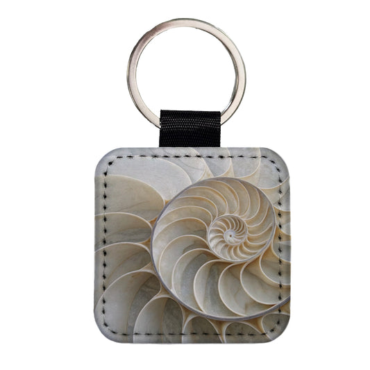 Shell Marble Swirl Square Faux Leather Keychain
