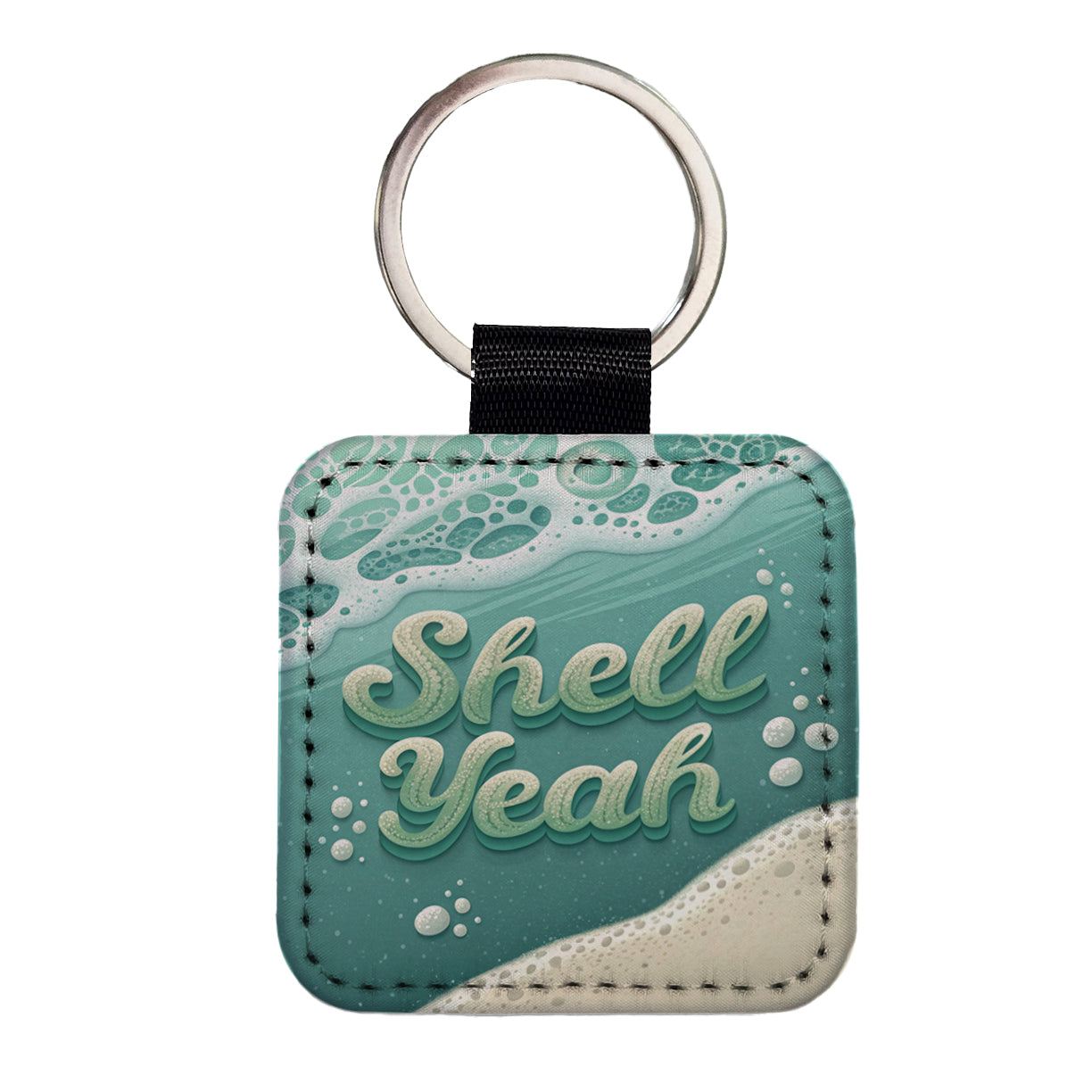 Shell Yeah Sea Foam Ocean Beach Funny Square Faux Leather Keychain