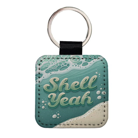 Shell Yeah Sea Foam Ocean Beach Funny Square Faux Leather Keychain