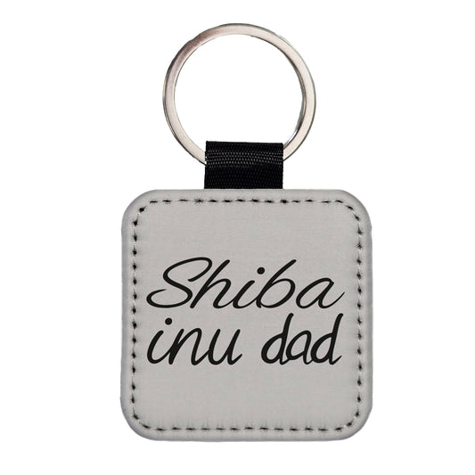 Shiba Inu Dad Dog Square Faux Leather Keychain