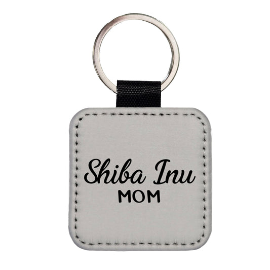 Shiba Inu Mom Dog Square Faux Leather Keychain