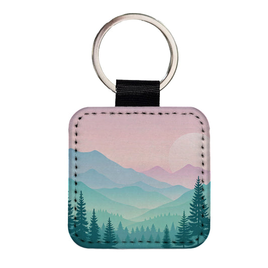 Soft Gradient Pastels Mountains Square Faux Leather Keychain