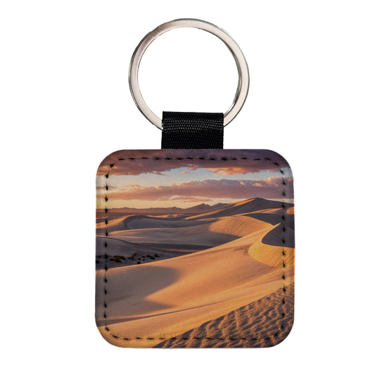 Soft Rolling Sand Dunes At Golden Hour Desert Square Faux Leather Keychain