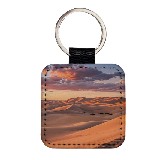 Soft Rolling Sand Dunes Sunset Desert Square Faux Leather Keychain