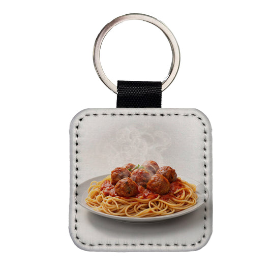 Spaghetti And Meatballs Italian Plate Square Faux Leather Keychain