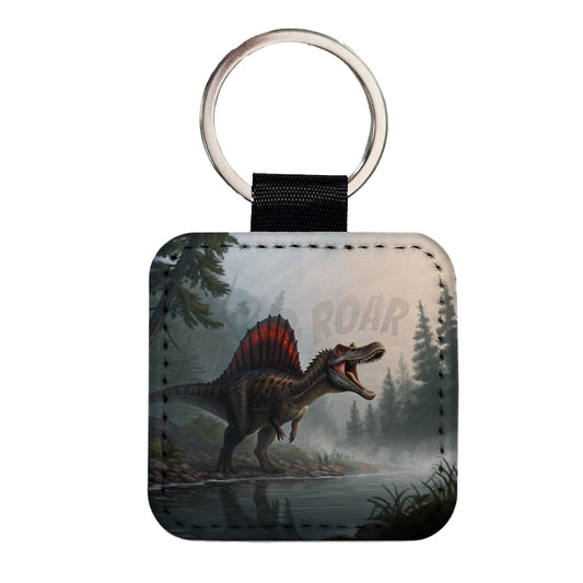 Spinosaurus Roar Dinosaur Square Faux Leather Keychain