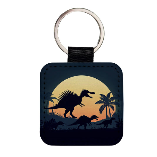 Spinosaurus Silhouettes Dinosaurs Square Faux Leather Keychain