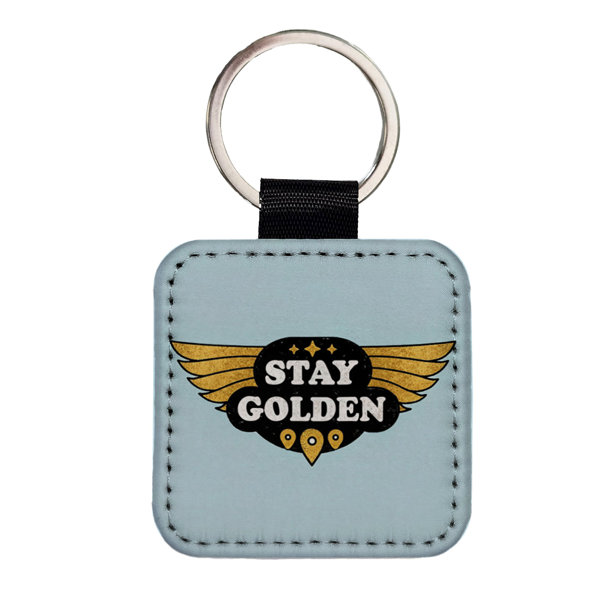 Stay Golden Funny Square Faux Leather Keychain