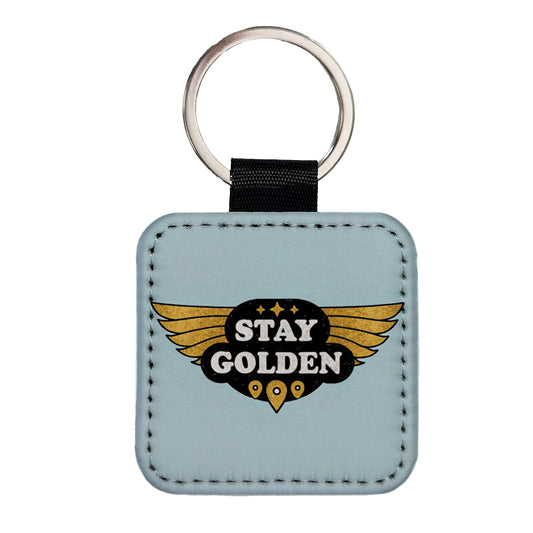 Stay Golden Funny Square Faux Leather Keychain